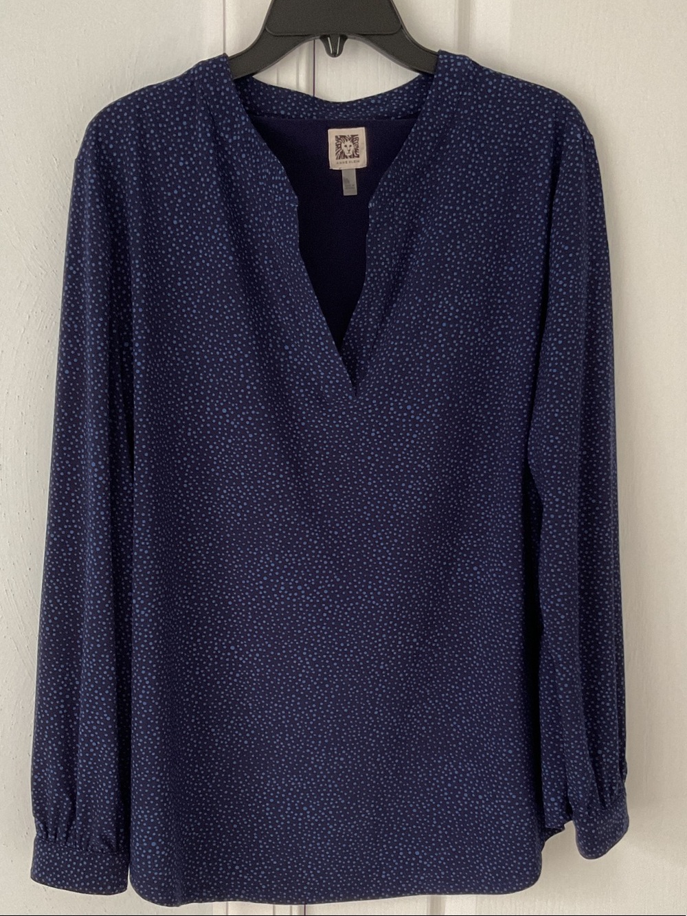 Anne Klein Navy/Dot Split Neck Blouse Size L